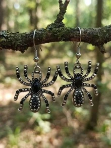Gothic Rhinestone Black Spider Pendant Earrings, Vintage Punk Halloween Crystal Animal Earrings For Women, Dark Subculture Jewelry - Black - View 4