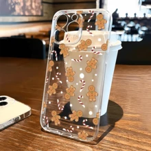 1pc Transparent Christmas Gingerbread Man Candy Cane Fashion Full Coverage TPU Anti-Drop Minimalist Phone Case Compatible With Apple 17 16 15 14 13 12 11 Pro Max And Series - Multicolor - View 1
