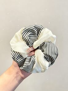 1pc Striped Double-Layer Organza Patchwork Scrunchie, Soft Mesh Fabric, Double-Layer Stitched Craftsmanship, Classic Black And White Striped Design, Minimalist Korean Casual Style, Suitable For Commuting Girls, Perfect For Daily Outings, Shopping, Photography, Fresh And Versatile Hair Tie Hair Scrunchies - Multicolor - View 9