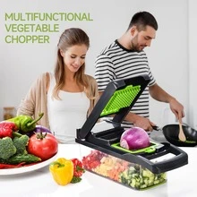 Multifunctional Vegetable Chopper, 7-In-1 Food Slicer And Dicer With Container, Hand Guard, Replaceable Blades, Kitchen Vegetable Cutter, Suitable For Onion, Carrot, Potato, Cucumber - Multicolor - View 4