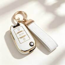 Soft TPU Key Cover, Compatible With Peugeot 3-Button Folding Key, Fits 208, 308, 408, C3 And C4 Models, Shockproof And Dustproof, Elegant High-Quality Key Protector, Suitable For Women - Big Keychain - View 2
