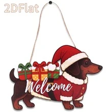 2D Flat Design, 1 Wooden Christmas Dachshund Welcome Sign, Creative Holiday Door Decoration, Suitable For Home/Shop Christmas Scene Setup, Vintage-Style Holiday Ornament. - A - View 6