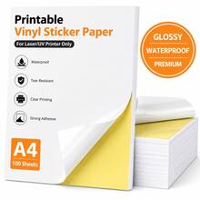 Sticker Paper A4 Printer Paper Printable Glossy 50/100 Sheets For UV/Laser Printer White Sticky Self-Adhesive Labels For Printing Make Your Own Stickers, Arts & Craft - A4 - View 1