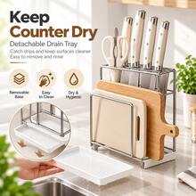 1pc Stainless Steel Knife Holder, Multi‑Purpose Kitchen Organizer, Combined Storage For Knives And Cutting Boards, Handy Countertop Accessory, Great Pick For Christmas And Housewarming Present Selection - Multicolor - View 3