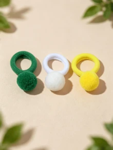 50pcs Random Style Pom Pom Hair Ties, Soft Elastic Hair Bands, Cute Holiday Decorative Accessories, Suitable For Daily Wear, Party, Gift, National Day Gift - Multicolor - View 8
