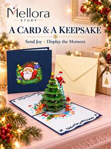 Christmas 3D Pop Up Greeting Card With Envelope, Santa & Xmas Tree Design Foldable Holiday Blessing Card, Merry Christmas Gift Card For Family Friends - Multiple Styles - View 6