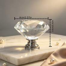 12pcs 40mm Crystal Glass Knobs, Diamond Shaped Pull Handles, Transparent Glass Drawer Handles Suitable For Wardrobe, Cabinet, Kitchen Bathroom Cabinet, Vanity, Bookshelf, Closet - Transparent - View 2