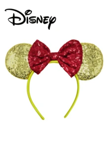 Disney 1pc Character Ear Headband, Yellow Gold Sparkle Sequin Metallic Red Bow Festival Cosplay Party Hair Hoop - Multicolor - View 2