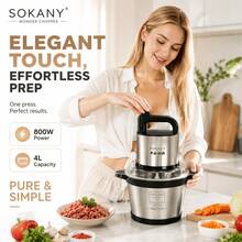 SOKANY 800W 4L Electric Meat Grinder, 220-240V Multi-Function Food Chopper, Stainless Steel Bowl, Dual-Layer 4-Blade, 2-Speed Control, Easy To Clean, Suitable For Meat, Vegetables, Garlic, Home Kitchen - Silver - View 2