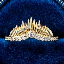 1pc Fashion 14K Gold Plated Spiked Crown V-Shaped Couple Ring, Geometric Daily Commute Gift Party Evening Accessory Jewelry - Yellow - View 8