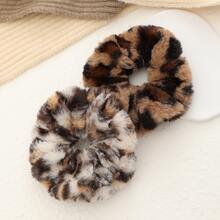 2pcs Leopard Print Casual High-End Elastic Fuzzy Scrunchies For Autumn/Winter - Multicolor - View 7