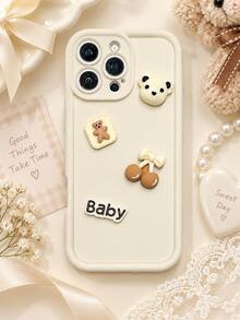 可愛3D熊櫻桃字母手機殼，奶油風3D吊飾保護殼，適合女生，相容 iPhone 18 Pro Max/18 Pro/17/16/15/14/13/12/11/Pro/Pro Max/X/XR/XS/XS Max/7/8/Plus/Honor - 米色 - 查看 2