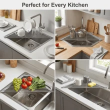 1pc Triangle Roll-Up Dish Drying Rack, Kitchen Sink Drainer, Corner Fit, Compact Foldable Multi-Function Kitchen Storage Rack - One Size Fits All - View 6