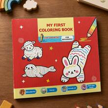 32-Page Children's Drawing Practice Book, Beginner Line Coloring Book With Cute Animal Illustrations, Focus And Fine Motor Skills Training Book, Kindergarten Educational Toy, Early Childhood Reading And Writing Learning Material - Red - View 5