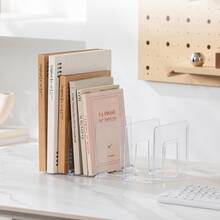 Transparent Acrylic Bookend Desktop Organizer, Student Dorm Book & Stationery Storage Box With Pen Holder Pencil Case, 4-Compartment File & Document Sorting Rack, Shelf Dividers, Desk Organiser & University Essentials, Storage Organiser, Desk Storage - Multicolor - View 1