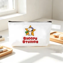 1PC Snoopy Cartoon Canvas Travel Organizer Bag, Multi-Functional Zippered Cosmetic Storage Bag With Handle, Large Capacity School Travel Bag, Perfect Holiday Birthday Gift - Multicolor - View 3