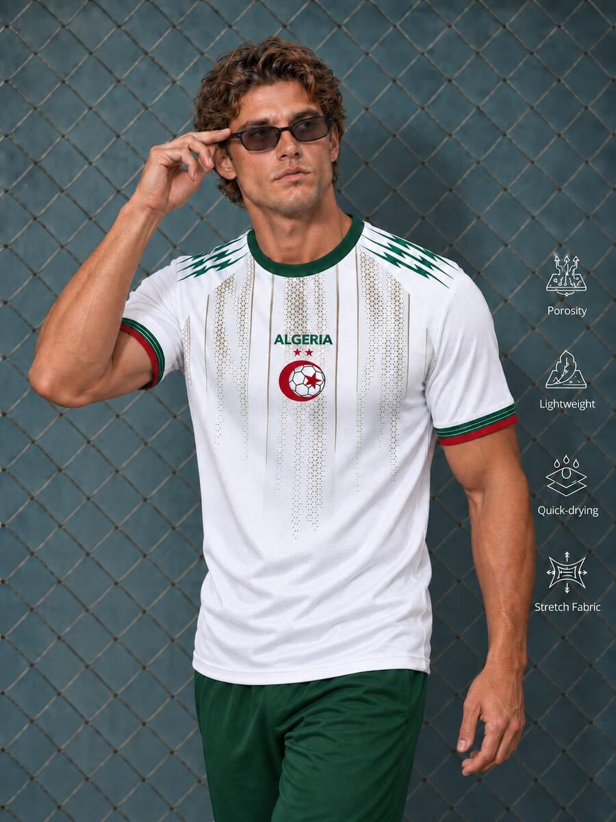 Algeria Men's And Youth Football Jersey, World Cup Crew Neck Design Comfortable Top, Suitable For Match, Daily Wear, Gift Sports
