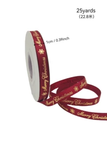 New Year Christmas Ribbon 2.5cm*25yards (22.75m), Burgundy, Dark Green Dense Polyester Satin Ribbon, Snowflake Christmas Tree Reindeer Pattern, Perfect For Festive Christmas Tree Gift Bag Decoration, Merry Christmas Ribbon/Bow, Sewing Handmade Printed Woven Tape - Multicolor - View 30