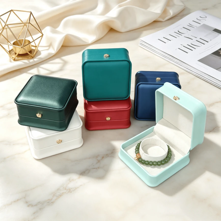 4pcs Elegant Crown Buckle Jewelry Gift Box, Multi-Color PU Leather Bracelet Storage Display Box, Perfect Gift For Birthday And Special Occasions - Same Style, Multiple Colors - View 1