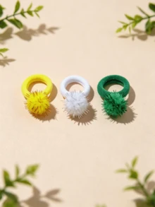 50pcs Random Style Pom Pom Hair Ties, Soft Elastic Hair Bands, Cute Holiday Decorative Accessories, Suitable For Daily Wear, Party, Gift, National Day Gift - Multicolor - View 5