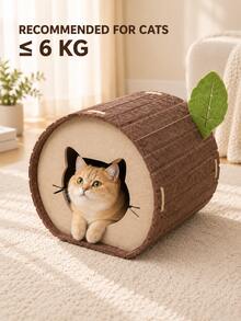 Papan Penggaruk Kucing, 2-in-1 Rumah Penggaruk Kucing & Tempat Tidur Gua Kucing dari Felt, Cocok untuk Kucing dan Anak Kucing Dalam Ruangan, Tempat Tidur Kucing Tertutup Berbentuk Batang Pohon, Dapat Menggaruk, Bermain, dan Tidur, 15,7 Inci (40 cm), 1 buah - Satu-Ukuran - View 3