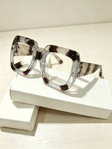 1 Pair Square Oversized Transparent Black Floral Fashion Fashion Glasses, Versatile Style Accessory For Beach, Street Photography, Fashion Outfits, Daily Wear - White With Black Floral Pattern - View 2