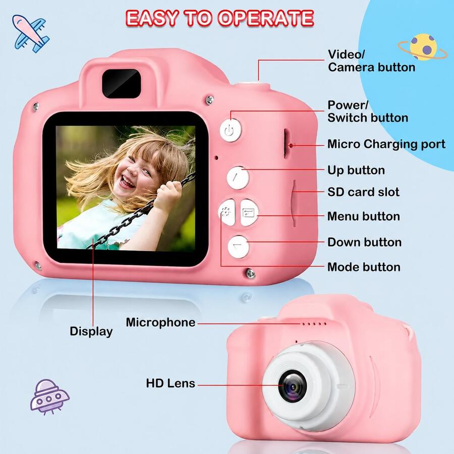 1pc Children Digital Camera With Selfie Function, Video Recording, USB Charging, Kids Holiday Gift