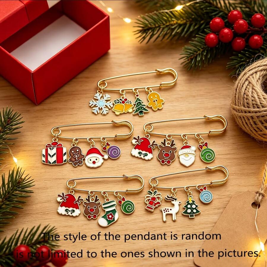 5 Styles Randomly Selected Christmas Multi-Functional Decorative Keychains, Minimalist Brooch Santa Claus, Reindeer, Snowman, Christmas Tree Bag Charms Gift Decoration Buckles For Lovers, Mothers, Friends Christmas Gifts Holiday Atmosphere Accessories Pendant Random Style