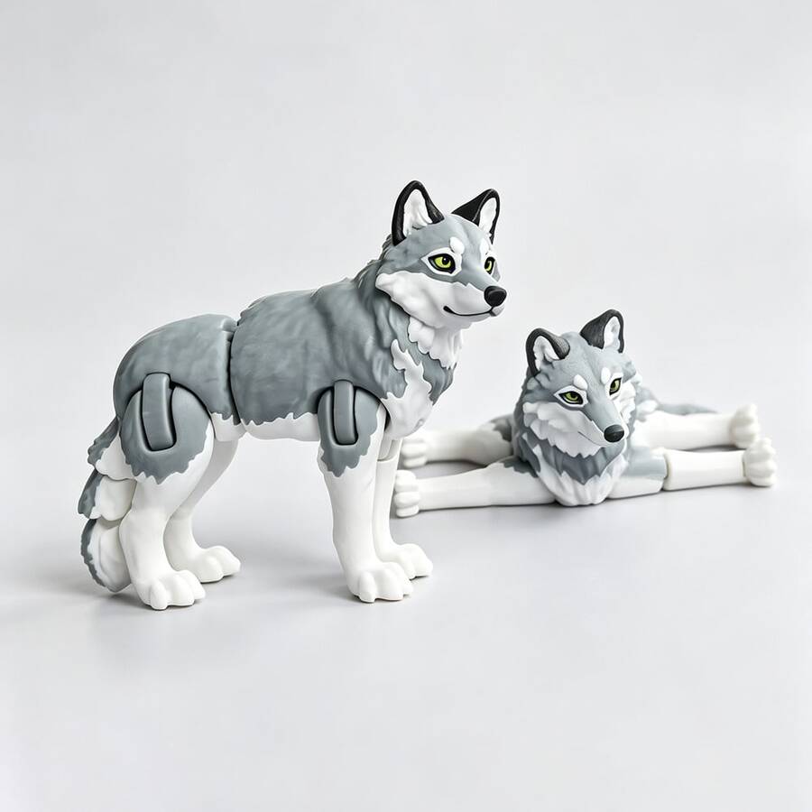 3D Printed Movable Wolf Toy, Posable Wolf Model, Fully Articulated Animal Model, Collectible Decorative Gift - Multicolor - View 1