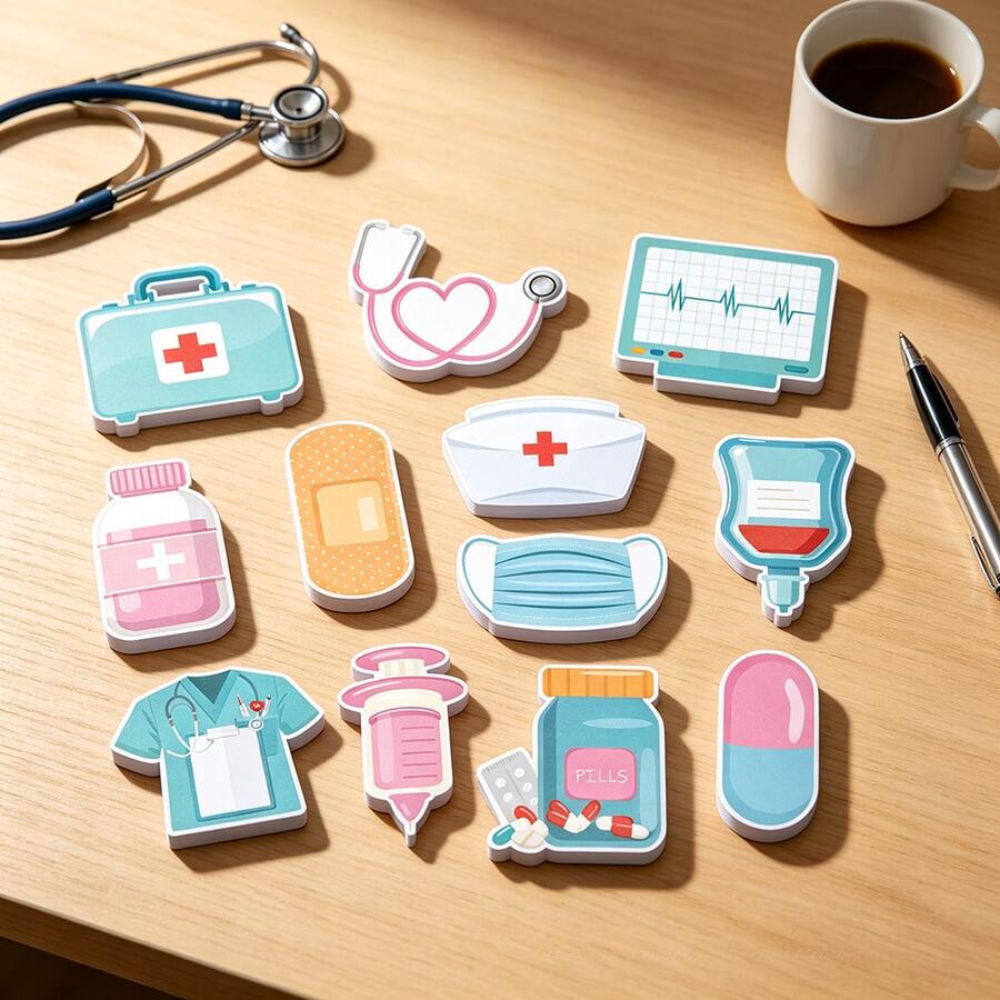 Set Of 6pcs Random Style/12pcs/24pcs Nurse Theme Sticky Notes, Nurse Gift, Suitable For Nursing School, Medical Assistant, Hospital, School, Nurses And Doctors Use Essentials - A - View 1