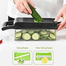 Multifunctional Vegetable Chopper, 7-In-1 Food Slicer And Dicer With Container, Hand Guard, Replaceable Blades, Kitchen Vegetable Cutter, Suitable For Onion, Carrot, Potato, Cucumber - Multicolor - View 10
