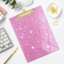 1pc Pink Glitter Acrylic Clipboard, 9.06*12.6 Inches, Transparent Glitter Folder Board; Equipped With Sturdy Gold Metal Clip, Smooth Writing Surface, Hanging Hole Design, Highly Attractive Transparent Memo Board; Standard A4 Size Office And Study Stationery, Suitable For Students Preparing For Exams, Teachers And Office Workers, Desktop Planning And Storage Essential, Ins-Style Desktop Decor, Exquisite Gift For Girls And Women Starting School - One Size - View 6