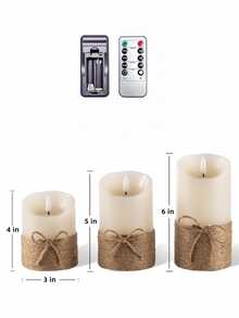 Vintage Hemp Rope Bow LED Candle Set, Realistic Flickering Flame With Remote Control And Timer, Home Desktop Ambient Decor, Holiday Birthday Gift, Party Decoration - Beveled Hemp Rope - View 8