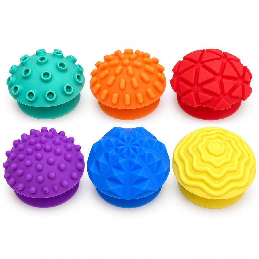 6PCS,Silicone Suction Cup Sensory Stone Fidget Toy, Palm Press Massage Stress Relief Desk Toy, Mini Hook & Cell Phone Stand, Portable Handheld Sensory Toy, 6 Color Options - Multicolor - View 1
