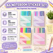 Juego de Bloc de Notas Espiral A6 con Hojas Sueltas Rayadas, 220 Piezas de Notas Adhesivas de Índice Coloridas Macaron, Planificador de Notas de Lectura, Lista de Tareas, Etiquetas de Clasificación, Estilo INS - Unitalla - Ver 1