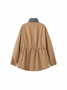 Women's Plaid Zipper Stand Collar Long Sleeve Regular Fit Jacket, Perfect For Creating Fashionable Autumn/Winter Layered Looks - Khaki - View 4