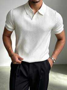 Men's Summer Knit Sweater, Fashion Ribbed Solid Color Short Sleeve, Suitable For Casual Sports - White - View 4