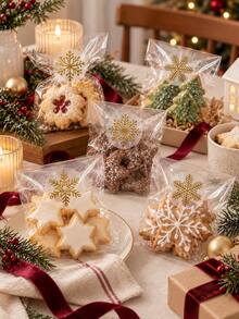 3Set Gold Snowflake Stickers Roll, Christmas Sealing Labels, Elegant Holiday Bakery Packaging Decorations For Gift Bags, Cookies, Party Favors - Multicolor - View 6