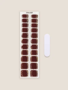 半固化凝膠美甲貼片 20片裝 長效沙龍級美甲貼紙 易貼易卸 需搭配UV燈使用 - 紅木色 - 查看 3