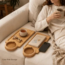 1 buah Baki Bambu untuk Celah Sofa, Rak Penyimpanan Samping Sofa, Dapat Menampung Minuman, Remote Control, Ponsel, Baki Camilan Sofa Kayu Multifungsi, Dekorasi Rumah Ruang Tamu - MultiWarna - View 6