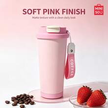 MINISO 水杯、咖啡杯，簡約優雅，520ML 不鏽鋼瓷製咖啡杯，附吸管，旅行杯，方便攜帶；情人節禮物。 - 粉色 - 查看 9