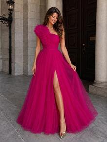 VIPGIRL Fuchsia Hostess Dress, Heavily Beaded, Ethereal, For Banquets, Galas, Runway, Elegant Spring Fall Wedding Party - Hot Pink - View 6