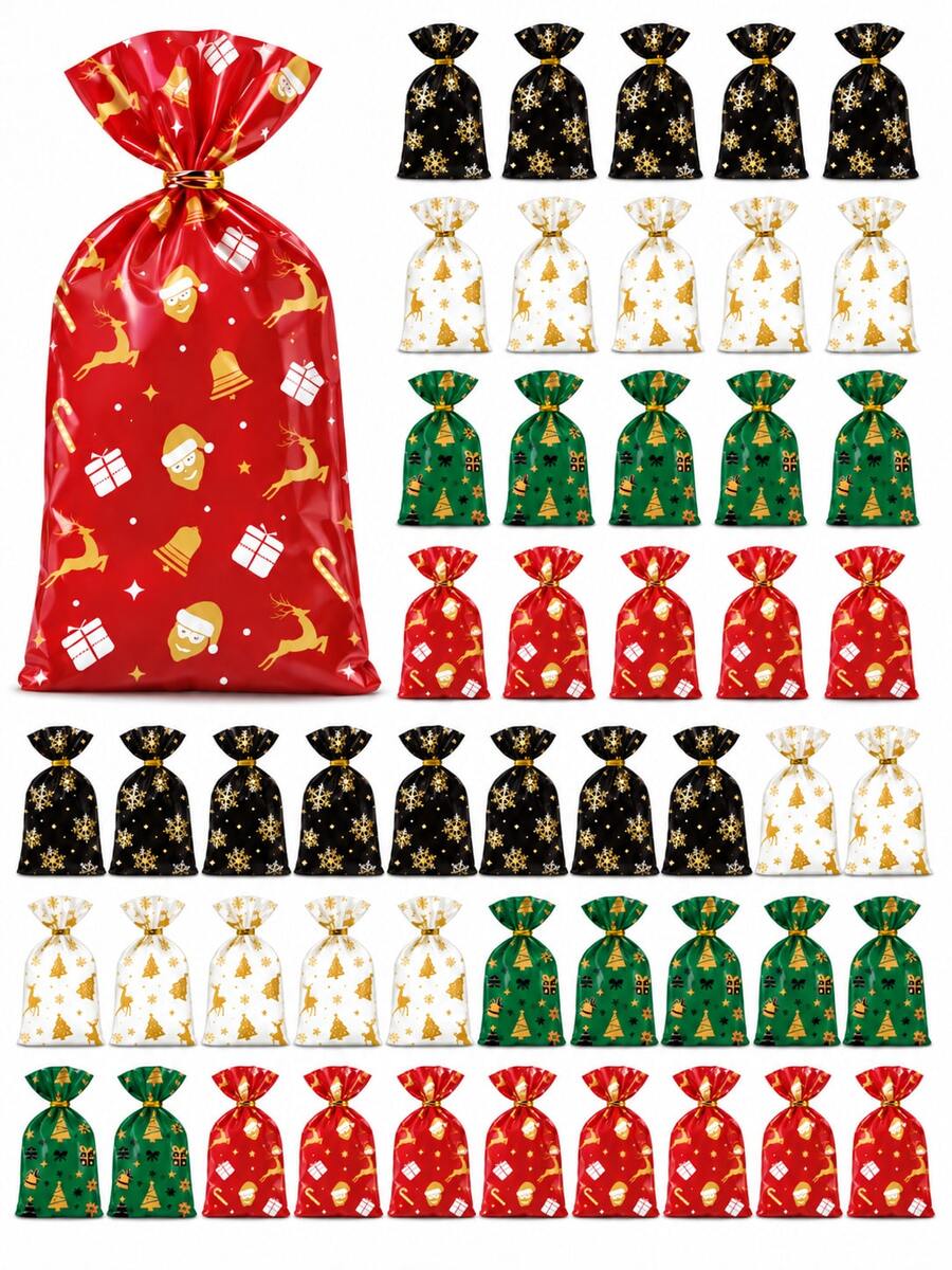 50pcs Christmas Drawstring Gift Bags, Holiday Candy Bags, Suitable For Cookies, Snacks, Gifts And Party Favors - Christmas Gift Bag - View 1