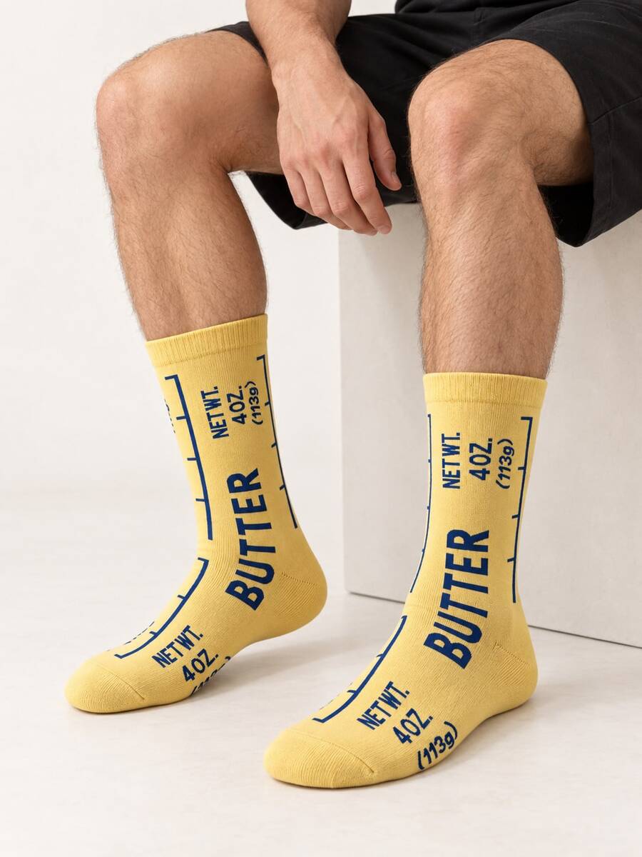 1/5/10 Pairs Butter Socks - Fun Yellow Crazy Socks Food Novelty Crew Socks, Unisex Mid-Calf Socks Unique Gift For Chefs, Bakers, Foodies - Multicolor - View 1