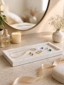 1 buah Baki Perhiasan Silikon Motif Marmer, Baki Penyimpanan Persegi Panjang untuk Meja Rias/Meja Samping Tempat Tidur/Kamar Tidur, Kapasitas Besar untuk Cincin, Anting, Kalung, Gelang, Jam Tangan, dan Aksesoris Kecil, Baki Perhiasan, Wadah Cincin, Penyimpanan Meja Rias, Hadiah - MultiWarna - View 1