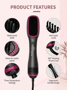 LEVIATECH 4-In-1 Hot Air Styling Brush, One-Step Heating Comb, Professional Straight & Curly Hair Styling Blowout Brush - Hot Pink - View 6