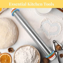 Adjustable Stainless Steel Dough Rolling Pin With 4 Thickness Rings And Scale Markings, Non-Stick Dough Roller, Suitable For Baking Cookies, Pizza, Pie, Pasta And Pastries - Multicolor - View 3