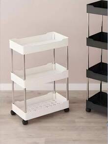 1 Black Small Trolley Storage Rack, Floor-Standing, Multi-Layer Design, Layered Storage Rack, Small Trolley Storage Rack, Home Bathroom Decoration, Bathroom Storage And Organization Rack, Autumn Decoration, Back To School Decoration - Multicolor - View 2