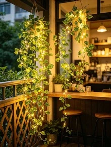 1件 LED 綠葉串燈，人造常春藤仙女燈，綠葉設計，電池供電，適用於室內/室外牆面裝飾、派對、聖誕節和節日氛圍營造，節日照明，節日裝飾，環境照明，耐用掛燈，家居裝飾，派對布置，溫馨氛圍點綴 - 西瓜葉燈串 - 查看 2