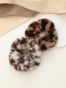 2pcs Leopard Print Casual High-End Elastic Fuzzy Scrunchies For Autumn/Winter - Multicolor - View 6